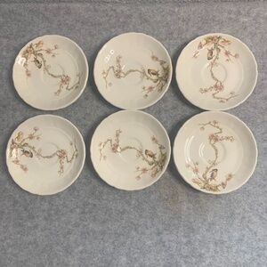 Grindley England Set of Six China Saucers Birds Floral In Great Condition.